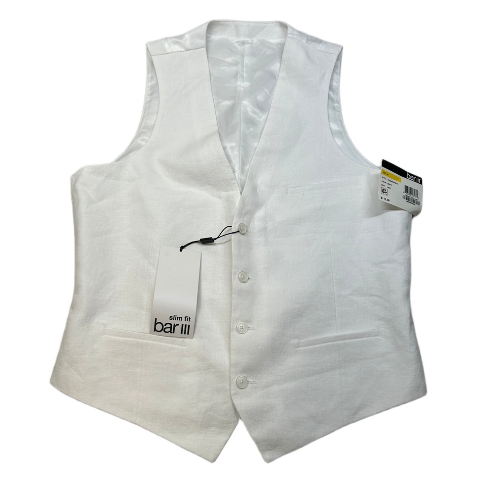 ar‎ III Slim Fit Suit Vest Mens Medium White Linen Dressy Casual NEW